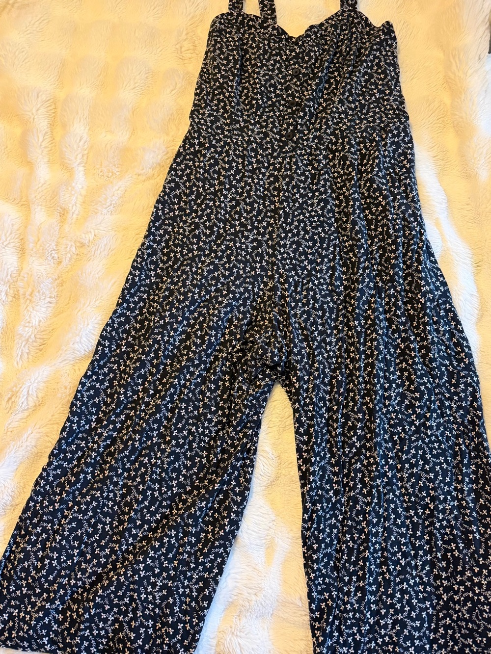 LOFT Navy Floral Wide-Leg Jumpsuit
